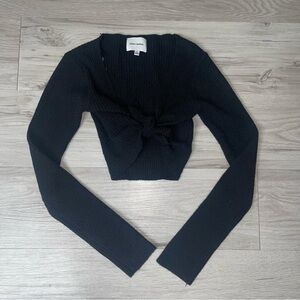 Skylar + Madison S Cropped Tie Front Sweater Top Cozy Minimal Chic Sexy Romantic